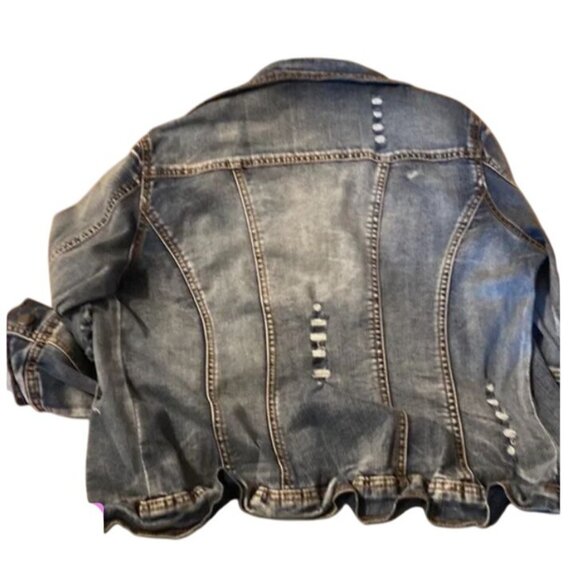 LA Coalition Womens Medium Denim & Gray Hooded Jacket With Distressed Details - Picture 3 of 13